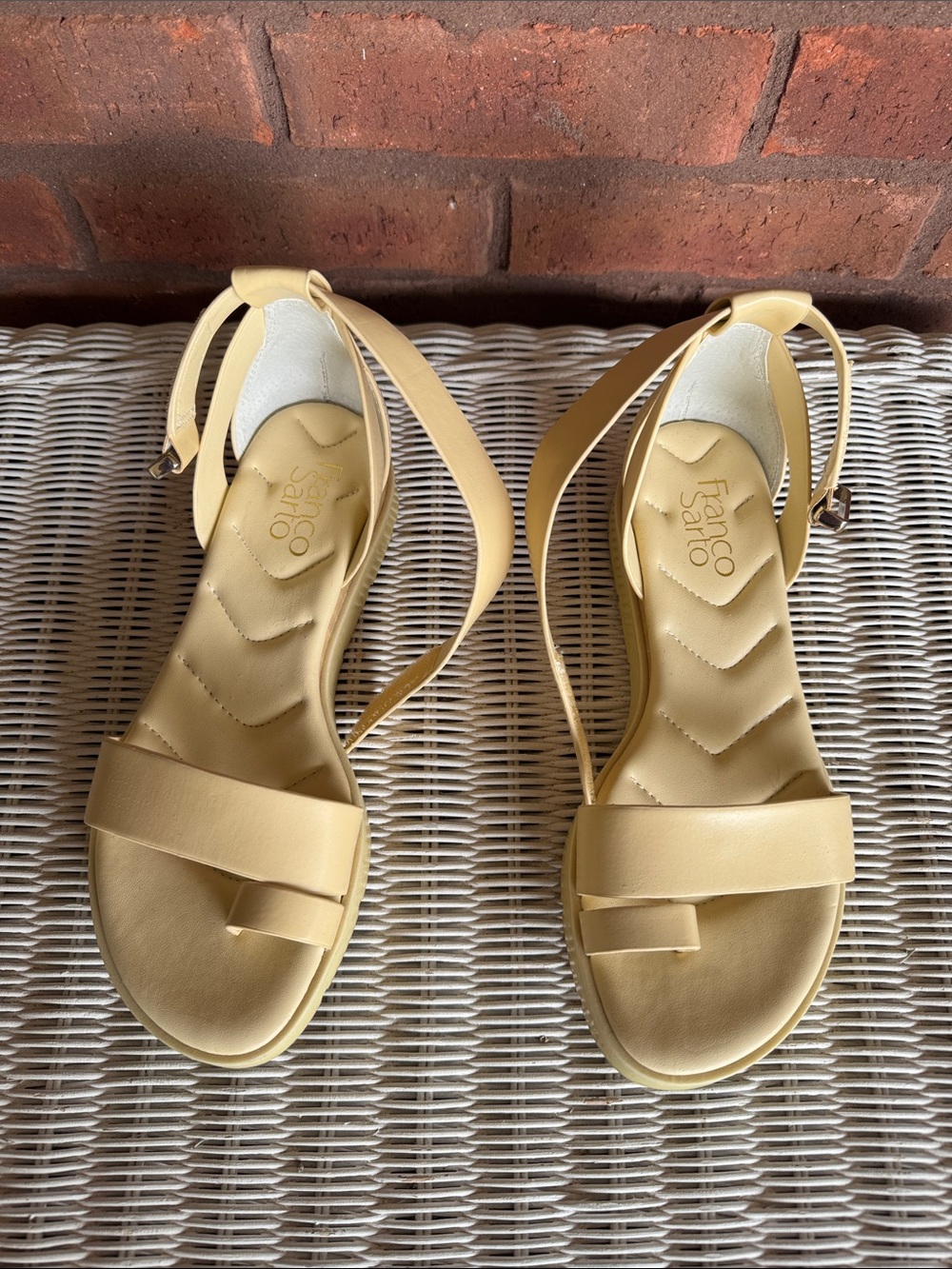 Franco Sarto Pale Yellow Leather Ankle-Strap Sandals